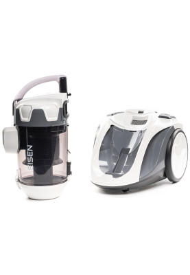 Пилосос Eisen EVC-390W ECO Cyclone White, 900W, контейнер, об'єм пилозбірника 2л, універсальна щітка підлога/килим; 2в1 для м'яких меблів і щілинна, HEPA-фільтр, регулювання потужності на корпусі, технологія Multi-Cyclone, мікрофільтр