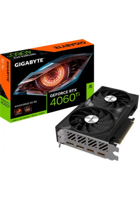 Відеокарта GeForce RTX 4060 Ti, Gigabyte, WINDFORCE OC, 8Gb GDDR6, 128-bit, 2xHDMI/2xDP, 2550/18000 MHz, 8-pin (GV-N406TWF2OC-8GD)