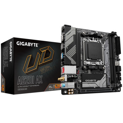 Материнська плата AM5 Gigabyte A620I AX, A620, 2xDDR5, Int.Video (CPU), 2xSATA3, 1xM.2, 1xPCI-E 4.0 x16, Realtek 7.1, Realtek 2.5Gb, WiFi 6E, Bluetooth 5.3, 4xUSB3.2/4xUSB2.0/2xUSB Type-C 3.2, HDMI/DP, Mini-ITX
