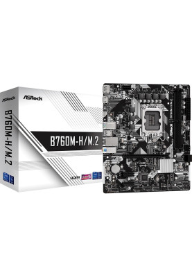 Материнська плата LGA1700, ASRock B760M-H/M.2, B760, 2xDDR5, Int.Video(CPU), 4xSATA3, 2xM.2, 1xPCI-E 4.0 x16, 2xPCI-E 3.0 x1, 1xM.2 (Key E), ALC897, RTL8111H, 6xUSB3.2/5xUSB2.0, HDMI/DP, MicroATX