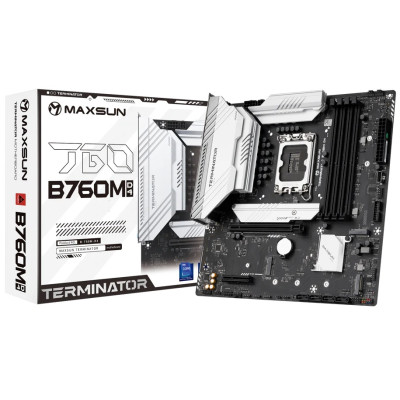 Мат.плата LGA1700, Maxsun Terminator B760M D4, B760, 4xDDR4, Int.Video(CPU), 4xSATA3, 1xPCI-E 16x 5.0, 1xPCI-E 4x 3.0, 3xM.2 4.0, RTL8125B, 2xUSB3.2/6xUSB2.0, DP/HDMI, ARGB, MicroATX (MS-Terminator B760M D4)