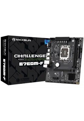Мат.плата LGA1700, Maxsun Challenger B760M-F, B760, 2xDDR4, Int.Video(CPU), 3xSATA3, 1xPCI-E 16x 4.0, 1xPCI-E 1x, 1xM.2 4.0, GbE, 2xUSB3.2/4xUSB2.0, VGA/HDMI, MicroATX (MS-Challenger B760M-F)
