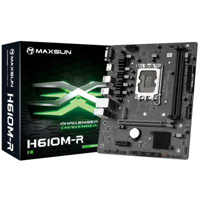 Мат.плата LGA1700, Maxsun Challenger H610M-R, H610, 2xDDR4, Int.Video(CPU), 3xSATA3, 1xPCI-E 16x 4.0, 1xPCI-E 1x, M.2 3.0, RTL8111H, 2xUSB3.2/4xUSB2.0, VGA/HDMI, MicroATX (MS-Challenger H610M-R)