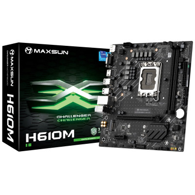 Мат.плата LGA1700, Maxsun Challenger H610M, H610, 2xDDR4, Int.Video(CPU), 3xSATA3, 1xPCI-E 16x 4.0, 1xPCI-E 1x, M.2 3.0, RTL8111H, 2xUSB3.2/4xUSB2.0, VGA/DP/HDMI, MicroATX (MS-Challenger H610M)
