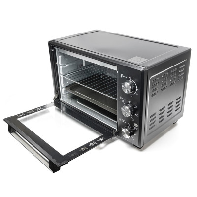 Електродуховка Holmer HEO-142CR Black, 1700w, 42л, конвекція, в комплекті деко з антипригарним покриттям та рожен, індикатор роботи, таймер, 100°С-250°С, фіксація відкритого положення дверцят