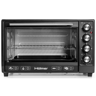 Електродуховка Holmer HEO-183СL Black, 1800w, 35л, конвекція, внутрішня підсвітка, в комплекті деко з антипригарним покриттям та решітка гриль, індикатор роботи, таймер, 100°С-250°С, фіксація відкритого положення дверцят