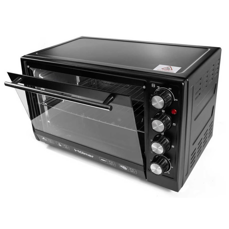 Електродуховка Holmer HEO-183СL Black, 1800w, 35л, конвекція, внутрішня підсвітка, в комплекті деко з антипригарним покриттям та решітка гриль, індикатор роботи, таймер, 100°С-250°С, фіксація відкритого положення дверцят