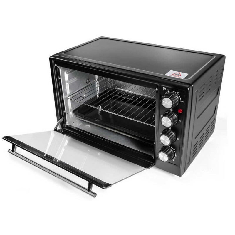 Електродуховка Holmer HEO-183СL Black, 1800w, 35л, конвекція, внутрішня підсвітка, в комплекті деко з антипригарним покриттям та решітка гриль, індикатор роботи, таймер, 100°С-250°С, фіксація відкритого положення дверцят