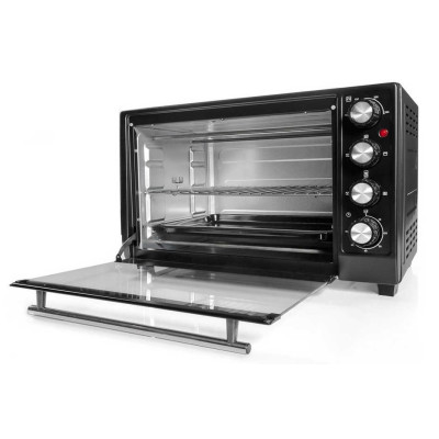 Електродуховка Holmer HEO-183СL Black, 1800w, 35л, конвекція, внутрішня підсвітка, в комплекті деко з антипригарним покриттям та решітка гриль, індикатор роботи, таймер, 100°С-250°С, фіксація відкритого положення дверцят
