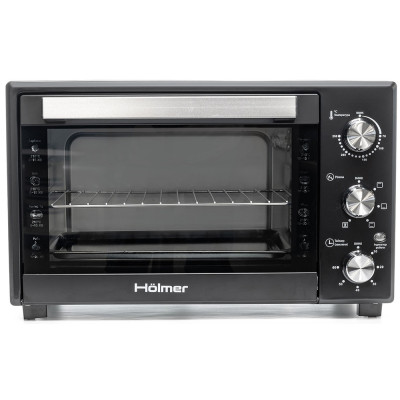 Електродуховка Holmer HEO-242CL Black, 1700w, 42л, конвекція, внутрішня підсвітка, в комплекті деко з антипригарним покриттям та решітка гриль, індикатор роботи, таймер, 100°С-250°С, фіксація відкритого положення дверцят