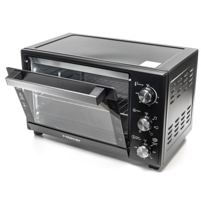 Електродуховка Holmer HEO-242CL Black, 1700w, 42л, конвекція, внутрішня підсвітка, в комплекті деко з антипригарним покриттям та решітка гриль, індикатор роботи, таймер, 100°С-250°С, фіксація відкритого положення дверцят