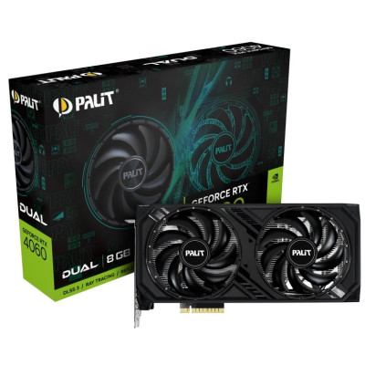 Відеокарта GeForce RTX 4060, Palit, Dual, 8Gb GDDR6, 128-bit, HDMI/3xDP, 2460/17000 MHz, 8-pin (NE64060019P1-1070D)