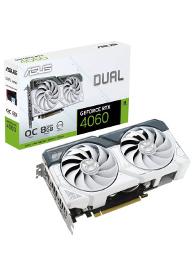 Відеокарта GeForce RTX 4060, Asus, DUAL OC (White Edition), 8Gb GDDR6, 128-bit, HDMI/3xDP, 2535/17000 MHz, 8-pin (DUAL-RTX4060-O8G-WHITE)