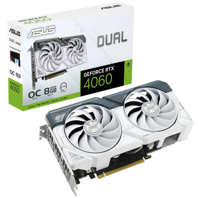 Відеокарта GeForce RTX 4060, Asus, DUAL OC (White Edition), 8Gb GDDR6, 128-bit, HDMI/3xDP, 2535/17000 MHz, 8-pin (DUAL-RTX4060-O8G-WHITE)