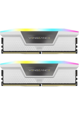 Пам'ять 32Gb x 2 (64Gb Kit) DDR5, 6000 MHz, Corsair Vengeance RGB, White, 40-40-40-77, 1.35V, з радіатором (CMH64GX5M2B6000C40W)
