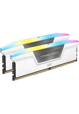Пам'ять 32Gb x 2 (64Gb Kit) DDR5, 6000 MHz, Corsair Vengeance RGB, White, 40-40-40-77, 1.35V, з радіатором (CMH64GX5M2B6000C40W)