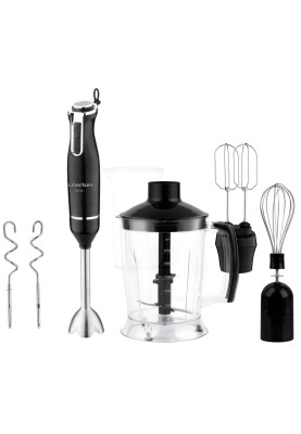 Блендер Liberton LHB-0304 Black, 800W, занурювальний, плавне регулювання швидкості, мірна склянка 600мл, подрібнювач 1250мл, насадка-міксер з двома вінчиками, гачок для замішування тіста, вінчик