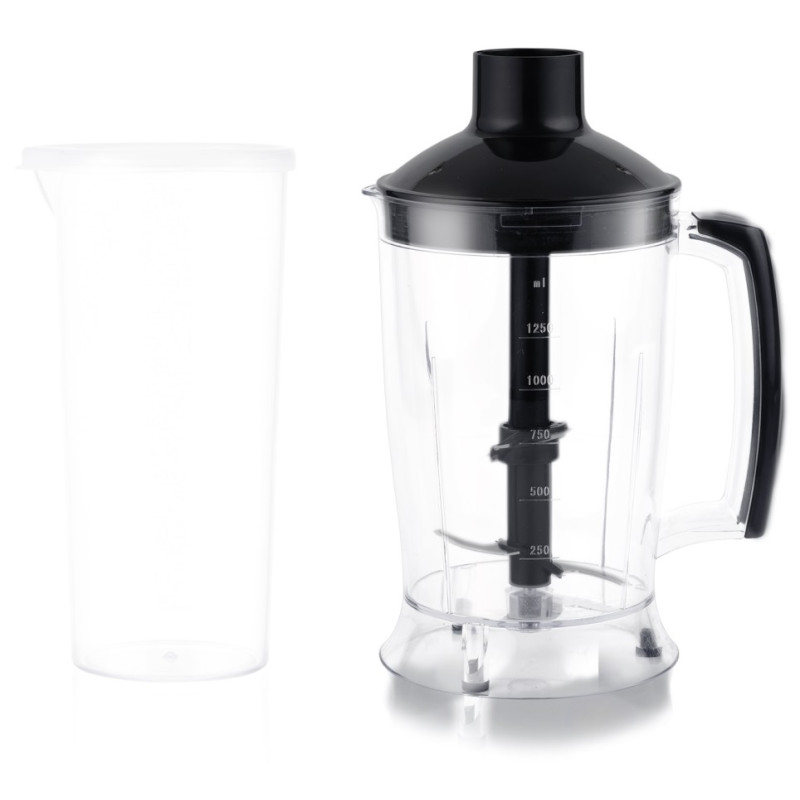 Блендер Liberton LHB-0304 Black, 800W, занурювальний, плавне регулювання швидкості, мірна склянка 600мл, подрібнювач 1250мл, насадка-міксер з двома вінчиками, гачок для замішування тіста, вінчик
