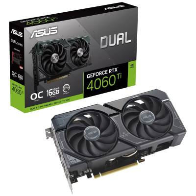 Відеокарта GeForce RTX 4060 Ti, Asus, DUAL OC, 16Gb GDDR6, 128-bit, HDMI/3xDP, 2625/18000 MHz, 8-pin (DUAL-RTX4060TI-O16G)