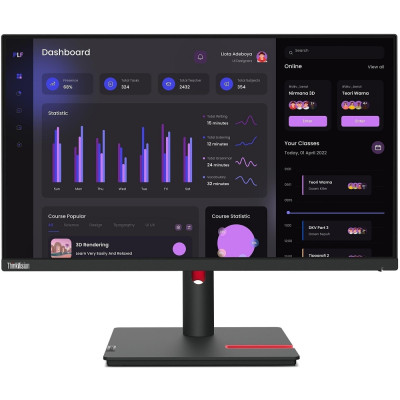 Монітор 23.8" Lenovo ThinkVision T24i-30, Black, IPS, 1920x1080 (16:9), 4 мс, 60 Гц, 250 кд/м², 1000:1, 178°/178°, VGA/HDMI/DP, 4xUSB 3.2 (63CFMATXUA)