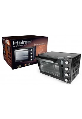 Електродуховка Holmer HEO-152C Black, 1700W, 50 л, 4 режимів, 2 тени, конвекція, таймер, 3 рівня, механічне керування, 70°С-250°С, в комплекті 2 деко, решітка та ручка