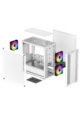 Корпус Deepcool CC360 ARGB, White, без БЖ, Mini Tower, Micro ATX / Mini ITX, макс. CPU - 165 мм / GPU - 320 мм, 1xUSB 3.0 / 1xUSB 2.0, 3x120 мм ARGB, бічна панель із загартованого скла (R-CC360-WHAPM3-G-1)