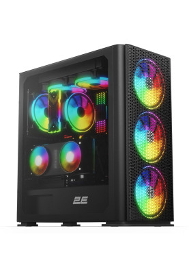 Корпус 2E Gaming Vertex Tempered Glass Black, без БЖ, Mid Tower, для ATX / Micro ATX / Mini ITX, 2xUSB 2.0, 1xUSB 3.0, 3x120 ARGB Fan, 3x140 ARGB Fan, бічна панель із загартованого скла (2E-GI01B)