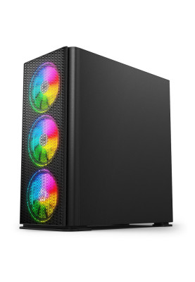 Корпус 2E Gaming Vertex Tempered Glass Black, без БЖ, Mid Tower, для ATX / Micro ATX / Mini ITX, 2xUSB 2.0, 1xUSB 3.0, 3x120 ARGB Fan, 3x140 ARGB Fan, бічна панель із загартованого скла (2E-GI01B)
