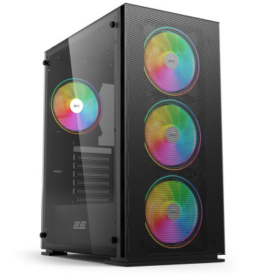 Корпус 2E Gaming Virtus Neo Tempered Glass Black, без БЖ, Mid Tower, для ATX / Micro ATX / Mini ITX, 2xUSB 2.0, 1xUSB 3.0, 1x120 ARGB Fan, 3x140 ARGB Fan, бічна панель із загартованого скла (2E-G3301N)