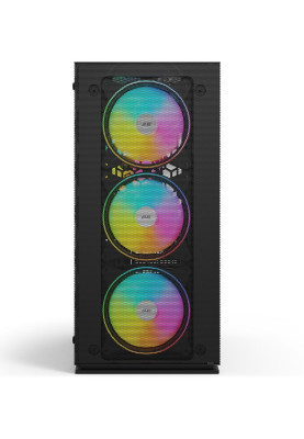 Корпус 2E Gaming Virtus Neo Tempered Glass Black, без БЖ, Mid Tower, для ATX / Micro ATX / Mini ITX, 2xUSB 2.0, 1xUSB 3.0, 1x120 ARGB Fan, 3x140 ARGB Fan, бічна панель із загартованого скла (2E-G3301N)