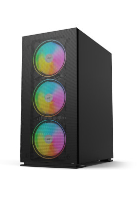 Корпус 2E Gaming Virtus Neo Tempered Glass Black, без БЖ, Mid Tower, для ATX / Micro ATX / Mini ITX, 2xUSB 2.0, 1xUSB 3.0, 1x120 ARGB Fan, 3x140 ARGB Fan, бічна панель із загартованого скла (2E-G3301N)