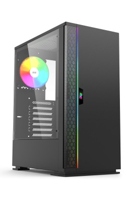 Корпус 2E Gaming SPARGO NEO (GX910N), Black, без БЖ, Mid Tower, для ATX / Micro ATX / Mini-ITX, макс. CPU - 160 мм / VGA - 300 мм, 1x120 мм ARGB, бічна панель із загартованого скла (2E-GX910N)