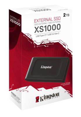 Зовнішній накопичувач SSD, 2Tb, Kingston XS1000, Black, Type-C USB 3.2, 1050 / 1000 MB/s (SXS1000/2000G)