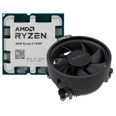 Процесор AMD (AM5) Ryzen 5 7500F, Tray + Cooler, 6x3.7 GHz (Turbo Boost 5.0 GHz), L3 32Mb, Zen 4, 5 nm, TDP 65W, розблокований множник (100-100000597MPK)