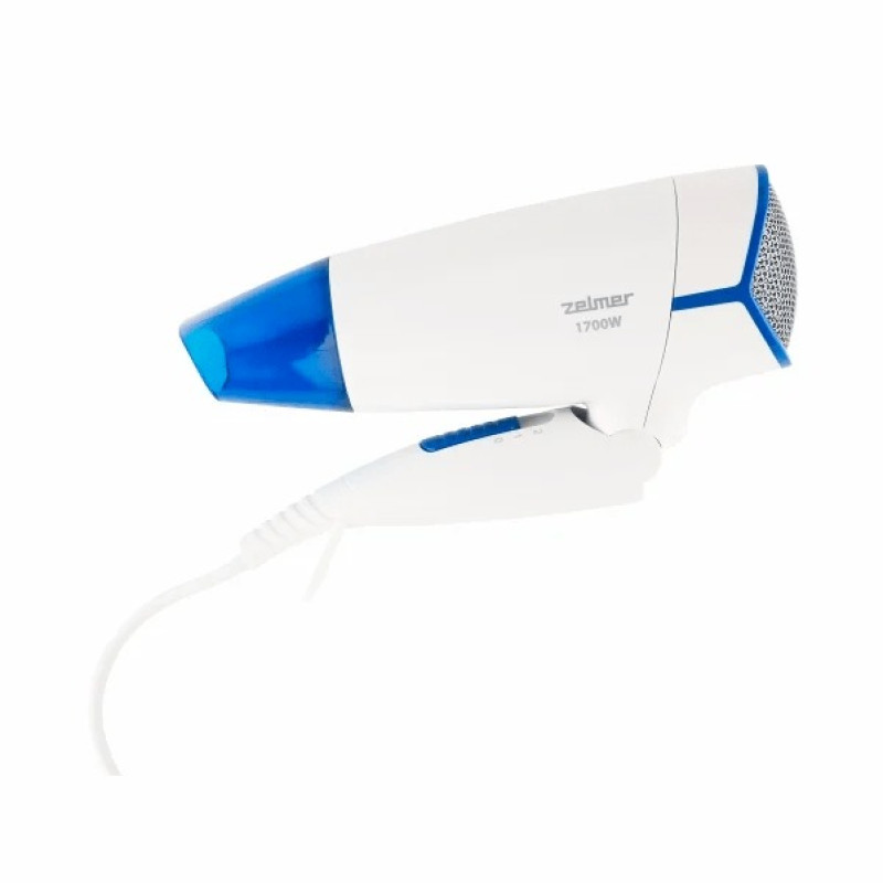 Фен Zelmer ZHD8320В, White/Blue, 1700W, 2 швидкості, 2 режими, подача холодного повітря, складна ручка, сопло-концентратор, двигун постійного струму