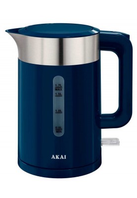 Електрочайник Akai AK5540, Blue, 2200W, 1.7 л, дисковий, пластиковий корпус, індикатор рівня води, підсвічування, автоматичне відключення при відсутності води