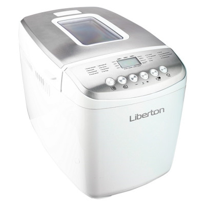 Хлібопіч Liberton LBM-6308, White, 850 Вт, 16 програм, 2 тістоміса, гак, випікання 1000/1250/1500г, оглядове вікно, підтримка температури, відстрочка старту, звуковий сигнал, книга рецептів, мірна склянка, мірна ложка