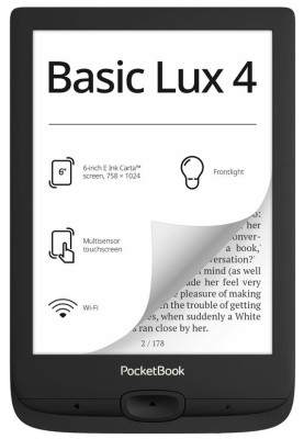 Електронна книга 6" 6" PocketBook 618 "Basic Lux 4", Black, WiFi, 758x1024 (E Ink Carta), 512Mb / 8Gb, сенсорний екран, 16 градацій сірого, 212 DPI, підсвічування екрану SMARTlight, microSD (до 32Gb), 1300 mAh, microUSB, 161.3x108x8 мм