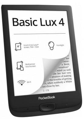 Електронна книга 6" 6" PocketBook 618 "Basic Lux 4", Black, WiFi, 758x1024 (E Ink Carta), 512Mb / 8Gb, сенсорний екран, 16 градацій сірого, 212 DPI, підсвічування екрану SMARTlight, microSD (до 32Gb), 1300 mAh, microUSB, 161.3x108x8 мм