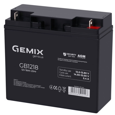Батарея для ДБЖ 12В 18Ач Gemix GB1218 Black, 181х77х167 мм AGM