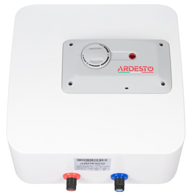 Водонагрівач Ardesto 15/3 (3100841), White, 1200W, 15л, мокрий ТЕН, вертикальний, керування механічне, над мийкою, прямокутний, подача води зверху, терморегулятор, захист від перегріву, індикатор роботи, 36x32.7x36см