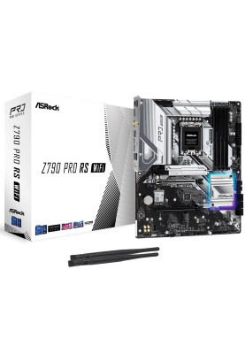 Материнська плата LGA1700, ASRock Z790 Pro RS WiFi, Z790, 4xDDR5, Int.Video(CPU), 8xSATA3, 4xM.2, 1xPCI-E 16x 5.0, 1xPCI-E 16x 4.0, 2xPCI-E 1x 3.0, 1xM.2 (Key E), ALC897, RTL8125BG, 9xUSB3.2/8xUSB2.0, HDMI/DP/Type-C, WiFi 6E, Bluetooth 5.3, CrossFire, ATX