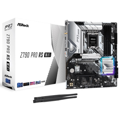 Материнська плата LGA1700, ASRock Z790 Pro RS WiFi, Z790, 4xDDR5, Int.Video(CPU), 8xSATA3, 4xM.2, 1xPCI-E 16x 5.0, 1xPCI-E 16x 4.0, 2xPCI-E 1x 3.0, 1xM.2 (Key E), ALC897, RTL8125BG, 9xUSB3.2/8xUSB2.0, HDMI/DP/Type-C, WiFi 6E, Bluetooth 5.3, CrossFire, ATX