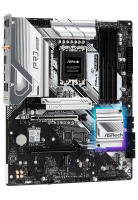 Материнська плата LGA1700, ASRock Z790 Pro RS WiFi, Z790, 4xDDR5, Int.Video(CPU), 8xSATA3, 4xM.2, 1xPCI-E 16x 5.0, 1xPCI-E 16x 4.0, 2xPCI-E 1x 3.0, 1xM.2 (Key E), ALC897, RTL8125BG, 9xUSB3.2/8xUSB2.0, HDMI/DP/Type-C, WiFi 6E, Bluetooth 5.3, CrossFire, ATX