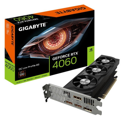 Відеокарта GeForce RTX 4060, Gigabyte, Low Profile OC, 8Gb GDDR6, 128-bit, 2xHDMI/2xDP, 2475/17000 MHz, 8-pin (GV-N4060OC-8GL)