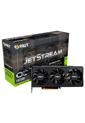 Відеокарта GeForce RTX 4060 Ti, Palit, JetStream OC, 16Gb GDDR6, 128-bit, HDMI/3xDP, 2595/18000 MHz, 8-pin (NE6406TU19T1-1061J)