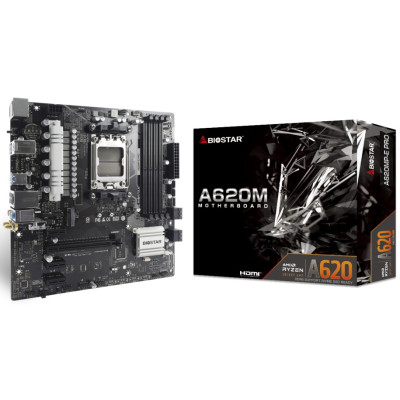Материнська плата AM5 Biostar A620MP-E PRO, A620, 4xDDR5, Int.Video (CPU), 4xSATA3, 1xM.2, 1xPCI-E 4.0 x16, 2xPCI-E 4.0 x1, 1xPCI-E 3.0 x1, ALC897, RTL8125B, 7xUSB3.2/6xUSB2.0, HDMI/DP, Micro ATX