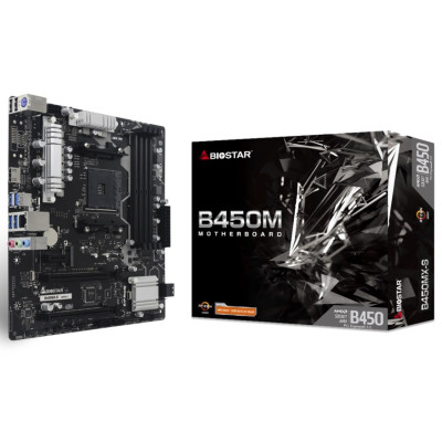 Мат.плата AM4 (B450) Biostar B450MX-S, B450, 4xDDR4, Int.Video(CPU), 4xSATA3, 1xM.2, 1xPCI-E 3.0 x16, 1xPCI-E 2.0 x16, 1xPCI-E 2.0 x1, ALC887, RTL8111H, 6xUSB3.2/6xUSB2.0, HDMI, MicroATX