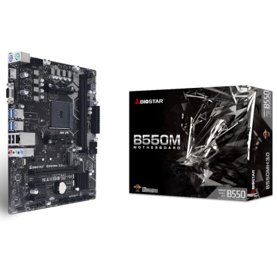 Мат.плата AM4 (B550) Biostar B550MH 3.0, B550, 2xDDR4, Int.Video(CPU), 4xSATA3, 1xM.2, 1xPCI-E 4.0 x16, 2xPCI-E 3.0 x1, ALC897, RTL8111H, 8xUSB3.2/6xUSB2.0, VGA/HDMI, Micro ATX