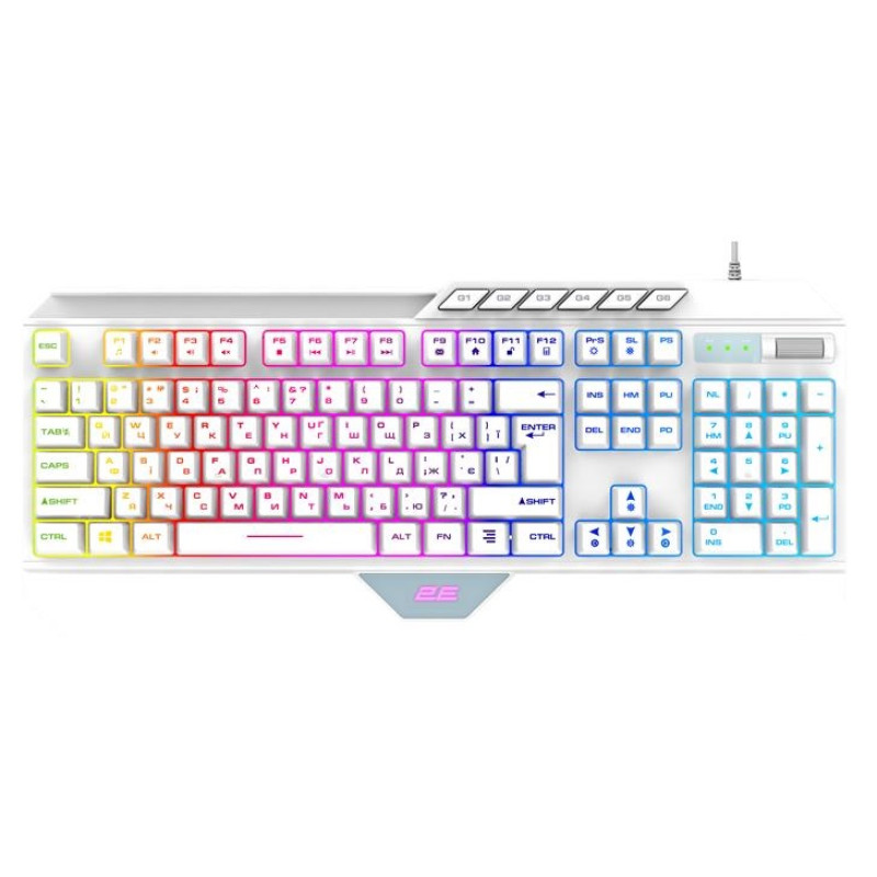 Клавіатура 2E KG315 GAMING, White, USB, RGB підсвічування, тримач смартфона, 1.6 м (2E-KG315UWT)